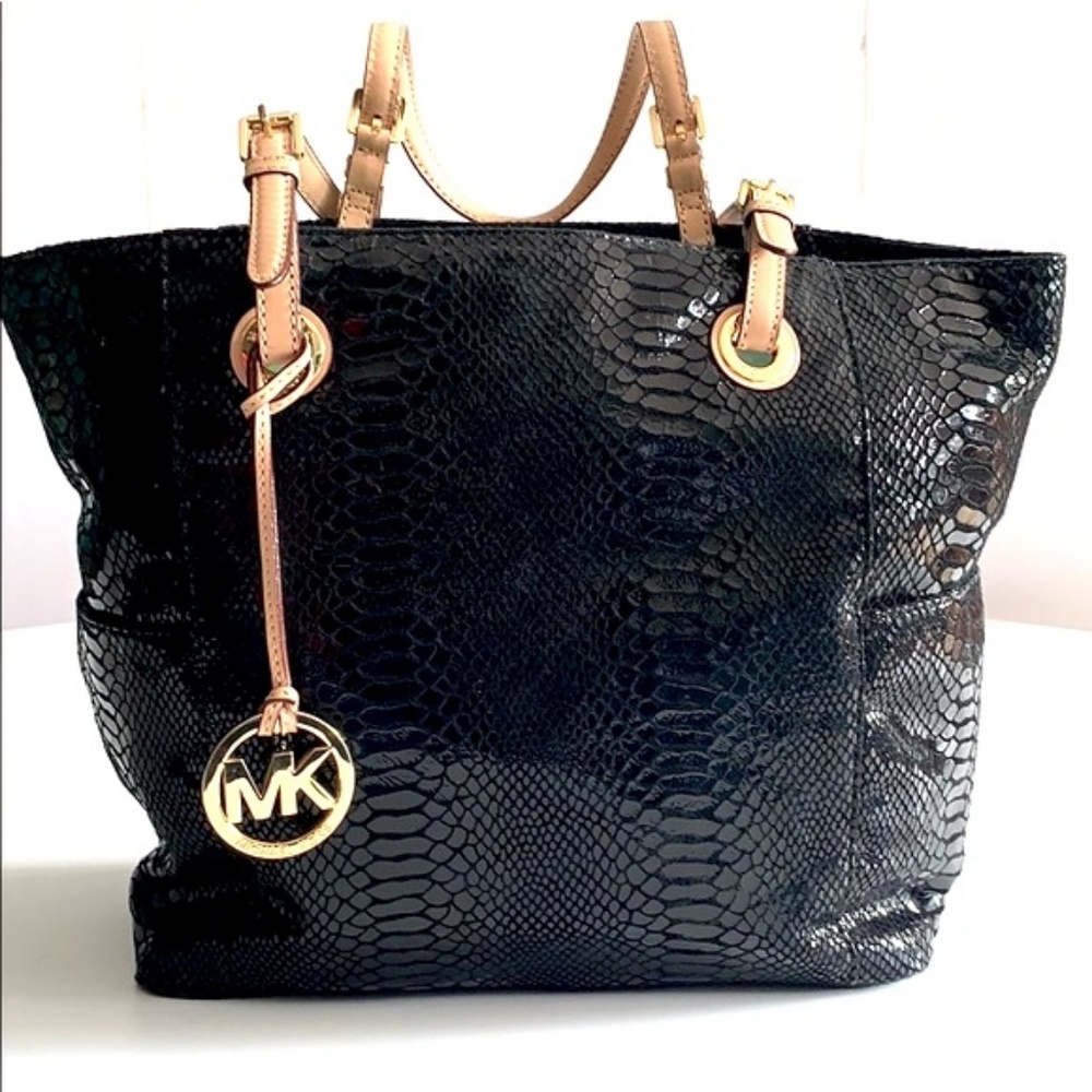 Michael Kors Black Python Leather Jet Set Tote